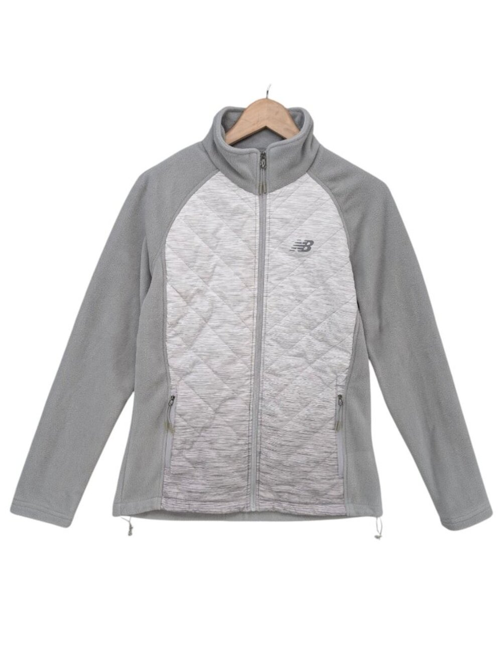 New Balance Quilted Jacket Womens Grey Fleece Full Zip Pockets Lightweight Sz M